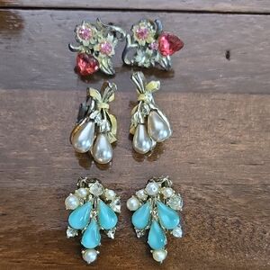 Elegant Pearl and Turquoise Earrings Set 3 Pairs! Vintage